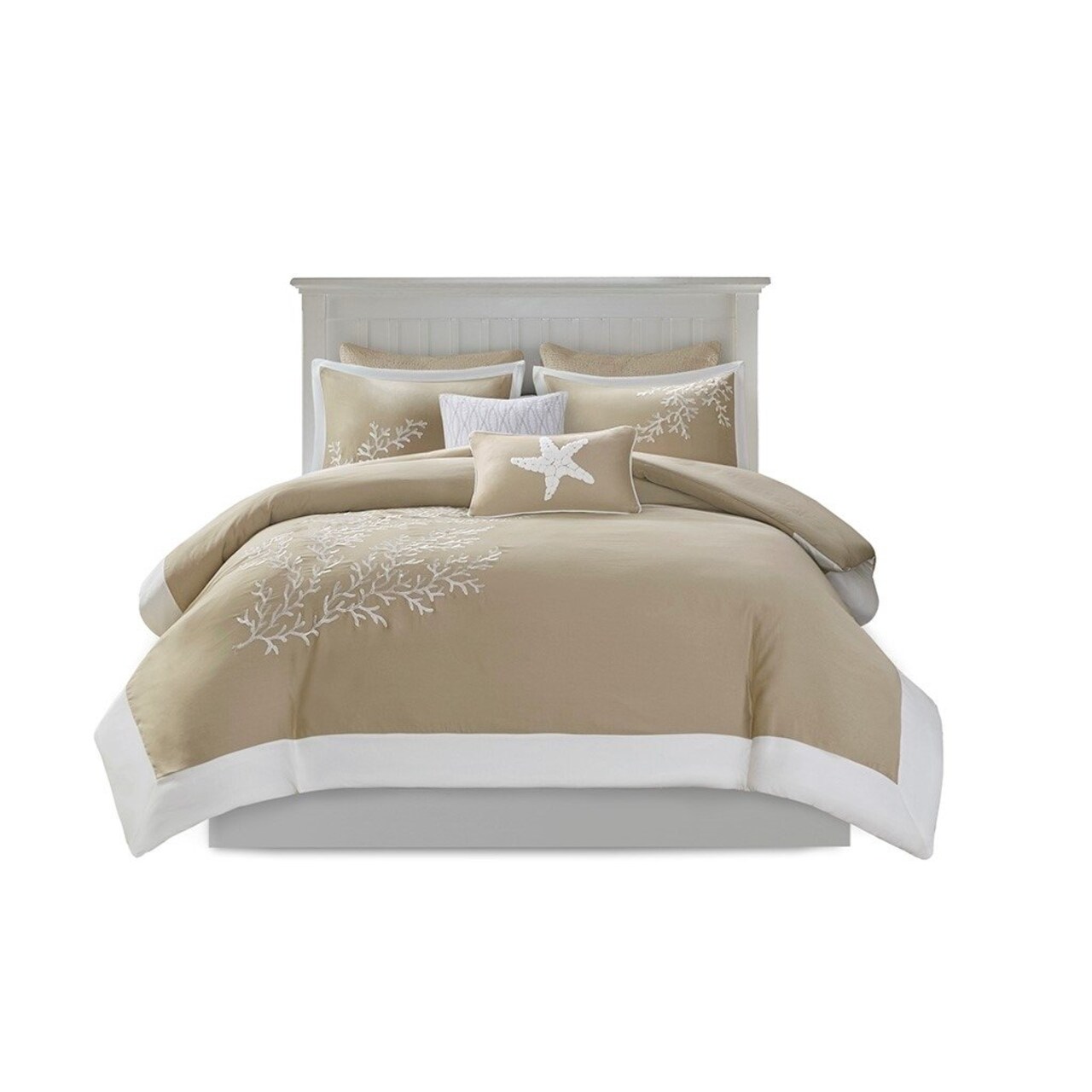 Gracie Mills Douglass Coral Jacquard Duvet Set 5-Piece Cotton Taupe Grace-453